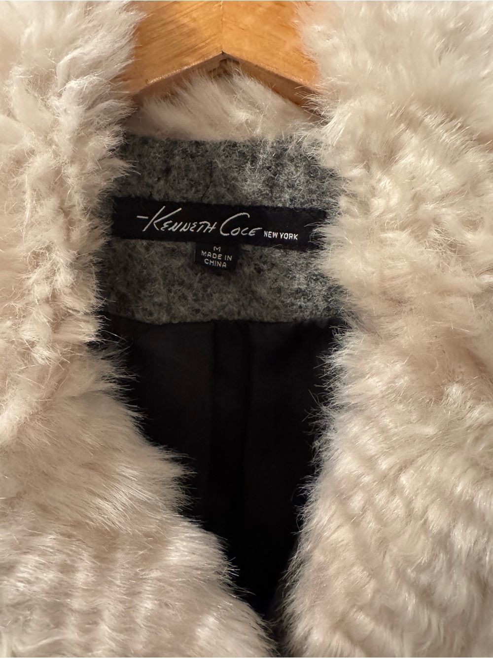 Kenneth Cole New York Grey Wool-Blend Moto Coat with Faux Fur Collar - Size M - Picture 4 of 7